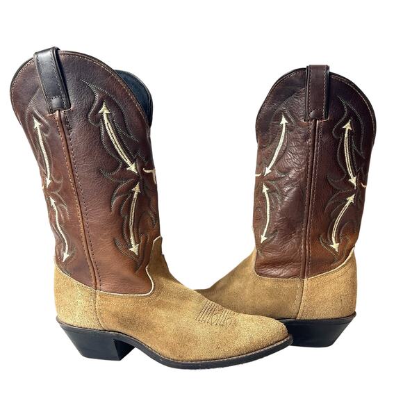 Laredo Women's Size 7 Tan/brown Suede/leather pointed toes cowboy western boots - Picture 4 of 11